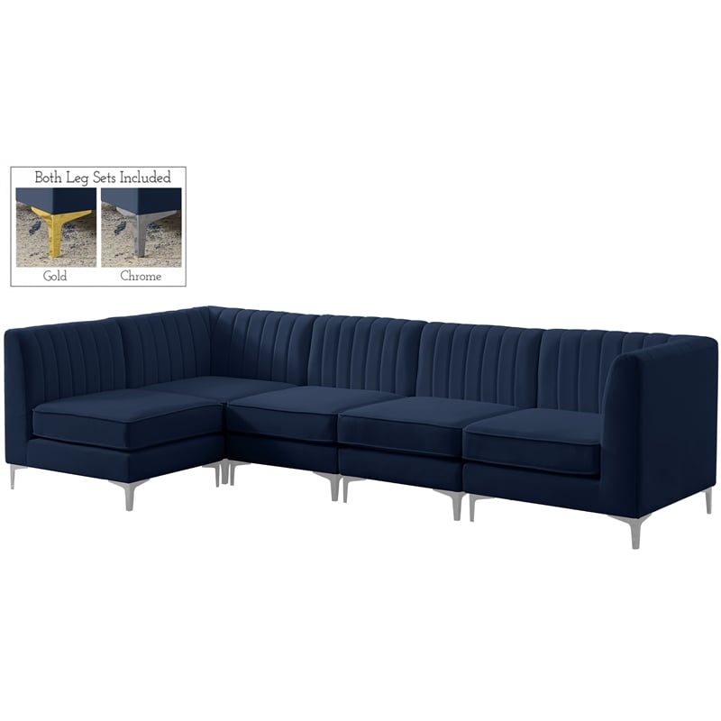 Pemberly Row Modular Sectional in Navy Velvet with Channel Tufting