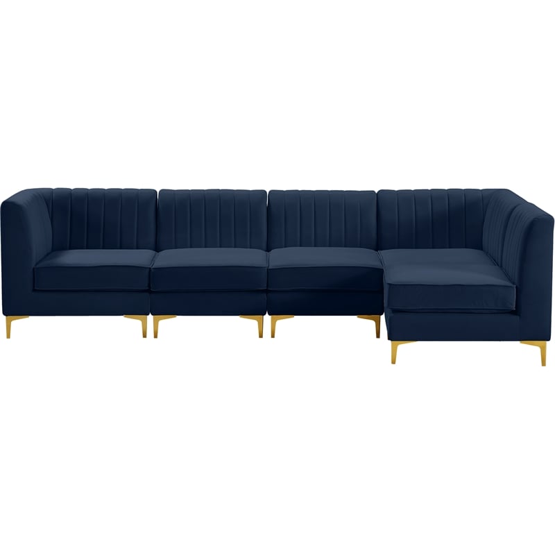 Pemberly Row Modular Sectional in Navy Velvet with Channel Tufting