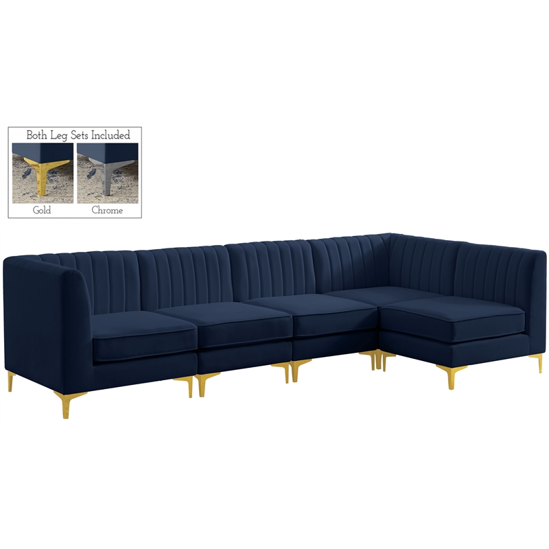 Pemberly Row Modular Sectional in Navy Velvet with Channel Tufting