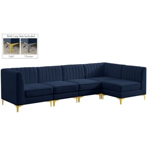 Pemberly Row Modular Sectional in Navy Velvet with Channel Tufting
