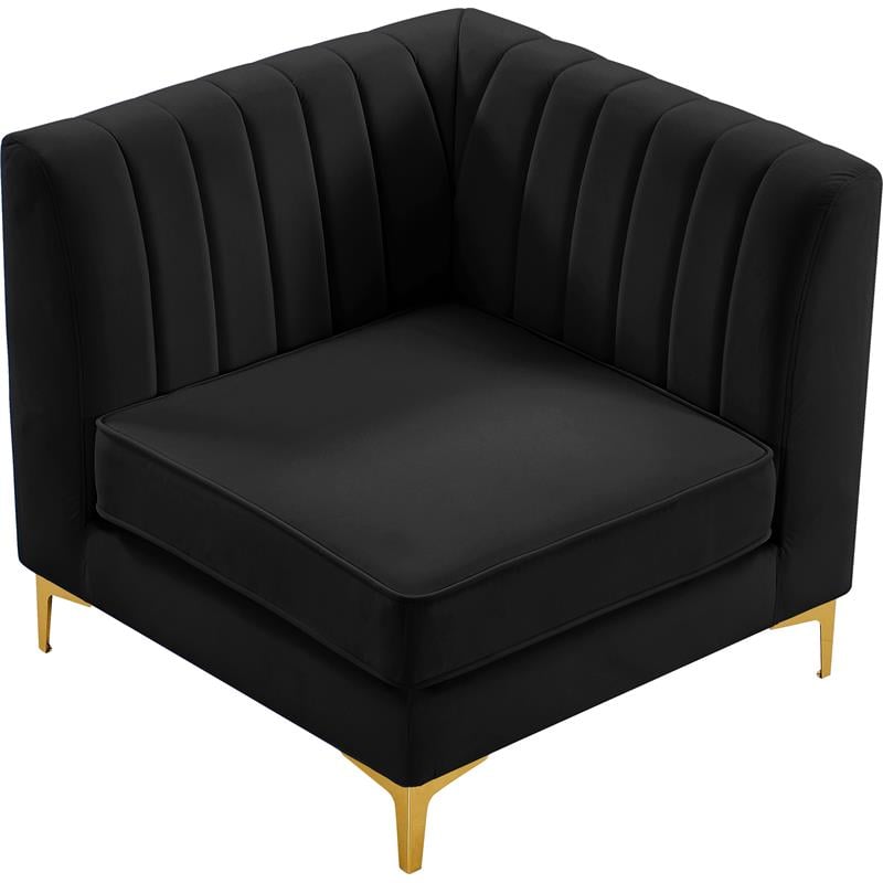 Pemberly Row Velvet Corner Chair with Modular Design in Black