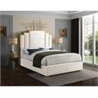Pemberly Row Velvet Queen Bed with Gold Metal Frame in Cream