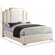 Pemberly Row Velvet Queen Bed with Gold Metal Frame in Cream