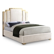Pemberly Row Velvet Queen Bed with Gold Metal Frame in Cream
