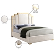 Pemberly Row Velvet Queen Bed with Gold Metal Frame in Cream