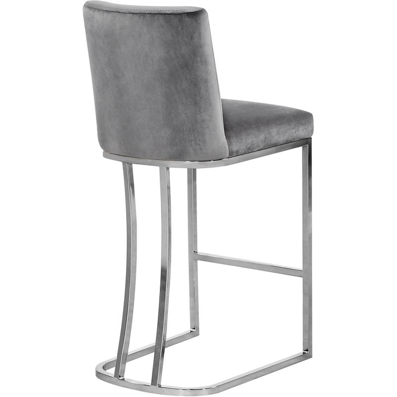 Pemberly Row Velvet Counter Stool in Gray with Chrome Finish