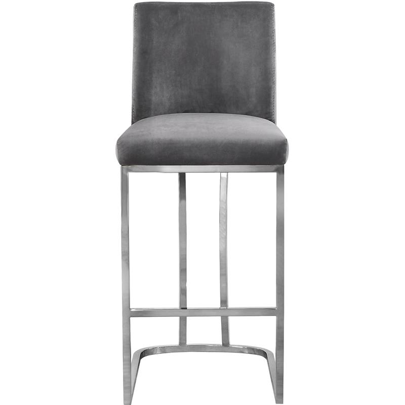 Pemberly Row Velvet Counter Stool in Gray with Chrome Finish