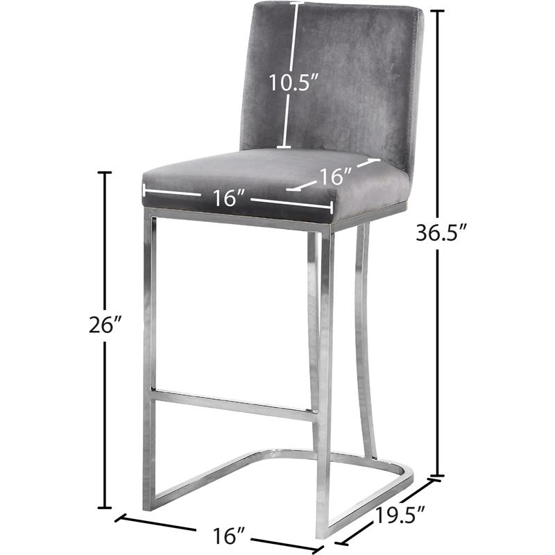 Pemberly Row Velvet Counter Stool in Gray with Chrome Finish