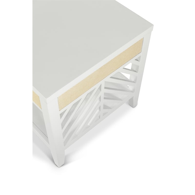 Pemberly Row 1-Drawer End Table with Slatted Design in Sand/White Finish