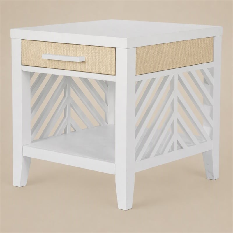 Pemberly Row 1-Drawer End Table with Slatted Design in Sand/White Finish