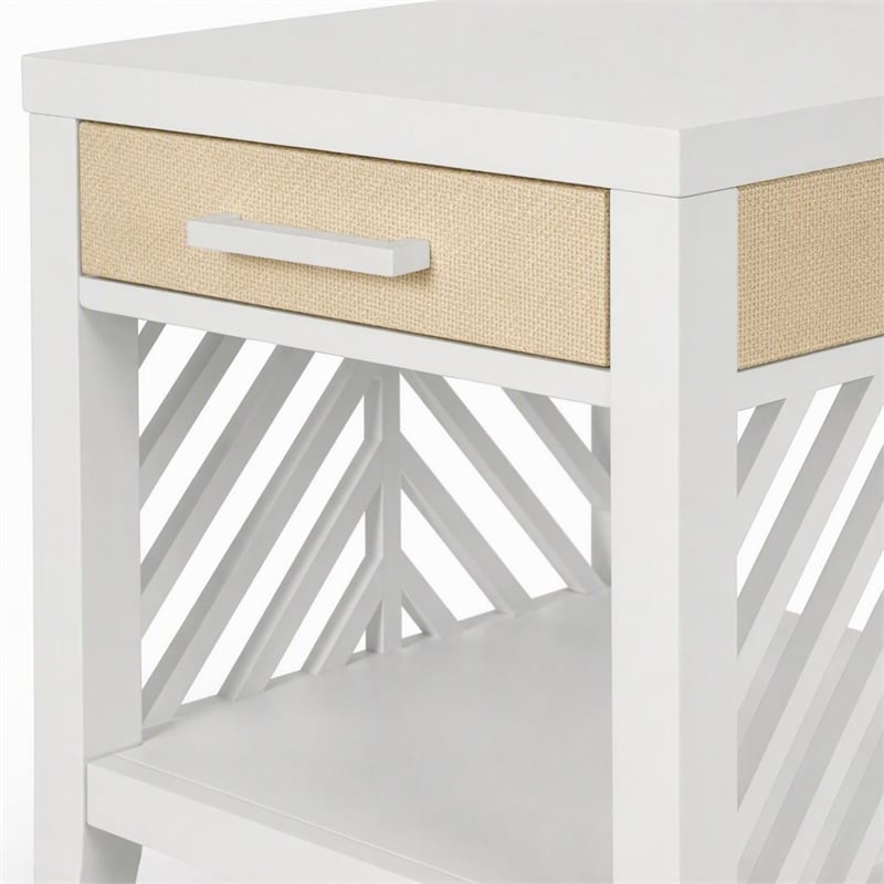 Pemberly Row 1-Drawer End Table with Slatted Design in Sand/White Finish