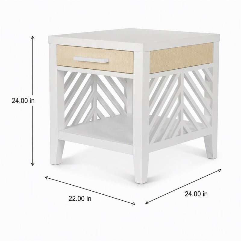 Pemberly Row 1-Drawer End Table with Slatted Design in Sand/White Finish