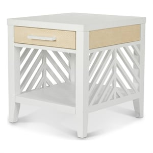 Pemberly Row 1-Drawer End Table with Slatted Design in Sand/White Finish