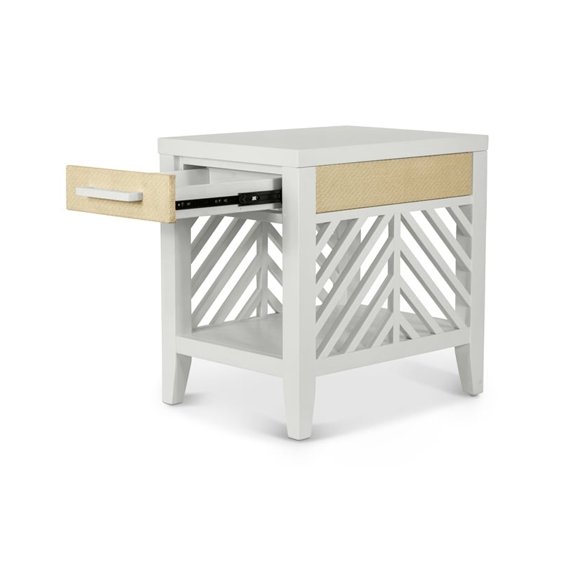 Pemberly Row 1-Drawer Chairside Table in White with Slatted Open Design