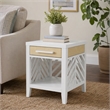 Pemberly Row 1-Drawer Chairside Table in White with Slatted Open Design