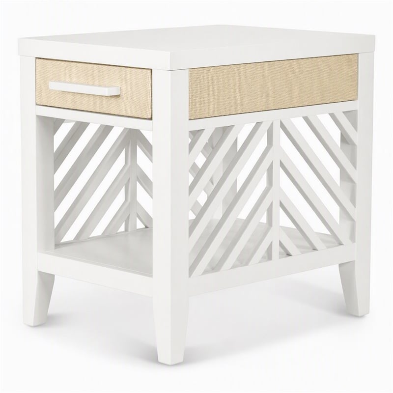 Pemberly Row 1-Drawer Chairside Table in White with Slatted Open Design
