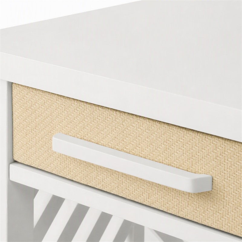 Pemberly Row 1-Drawer Chairside Table in White with Slatted Open Design