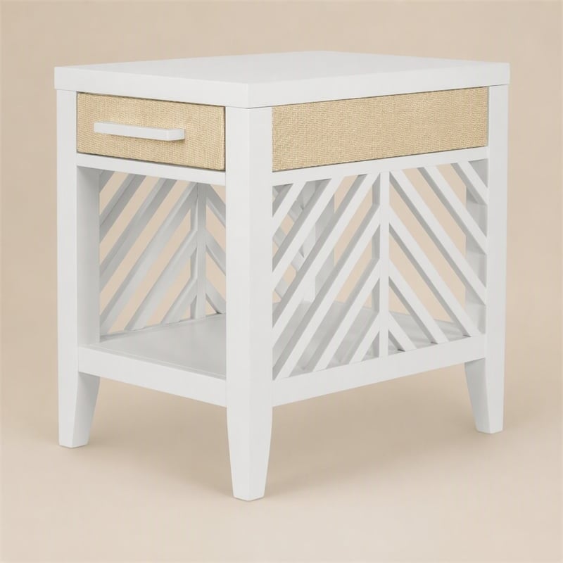 Pemberly Row 1-Drawer Chairside Table in White with Slatted Open Design