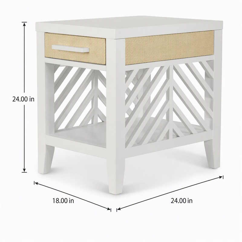 Pemberly Row 1-Drawer Chairside Table in White with Slatted Open Design