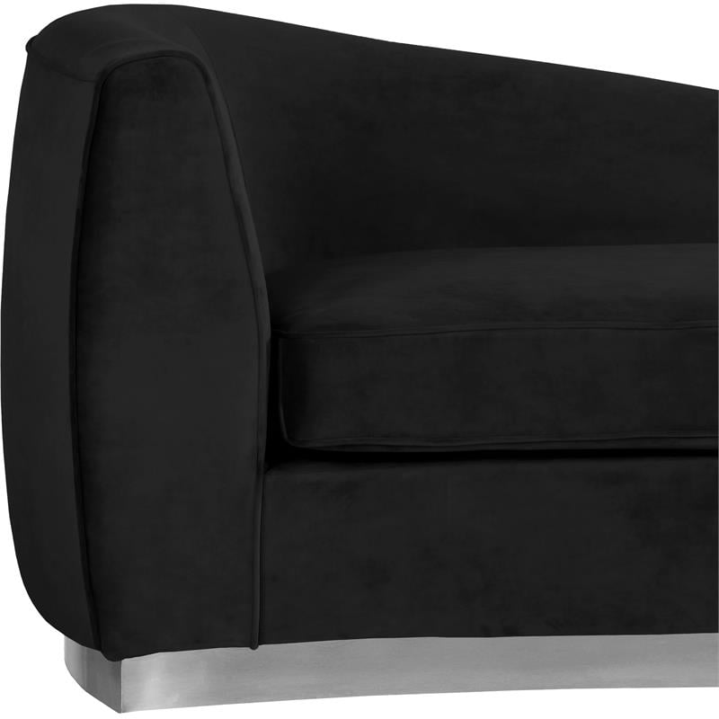 Pemberly Row Black Velvet Chaise with Chrome Base and Modern Design