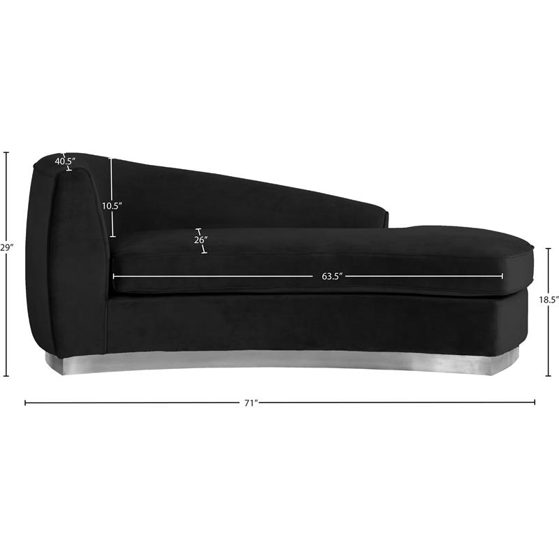Pemberly Row Black Velvet Chaise with Chrome Base and Modern Design