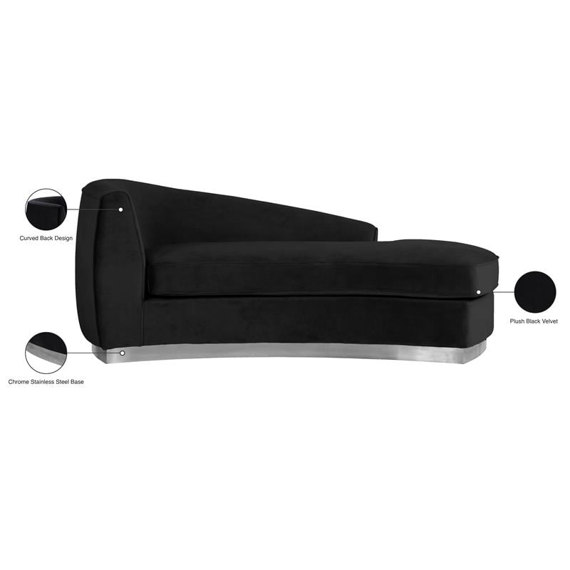 Pemberly Row Black Velvet Chaise with Chrome Base and Modern Design