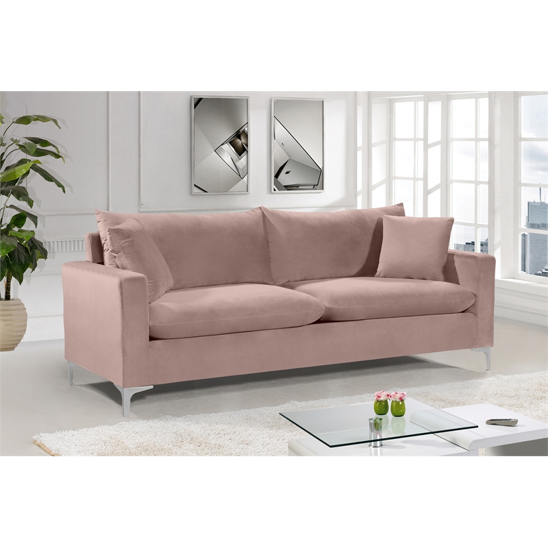 Pemberly Row Contemporary Pink Velvet Sofa with Gold & Chrome Legs