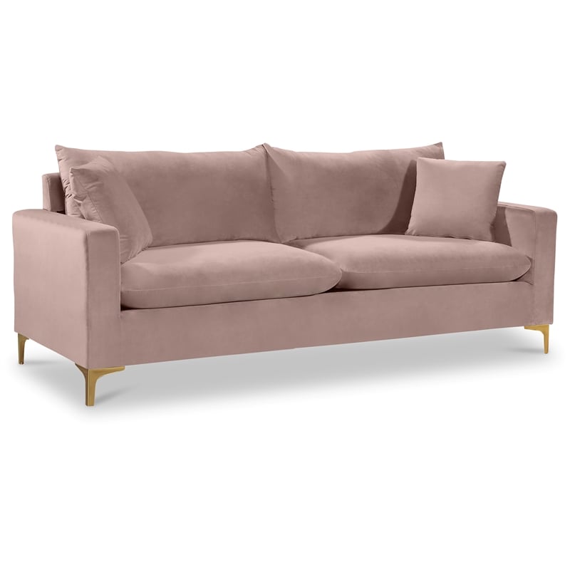 Pemberly Row Contemporary Pink Velvet Sofa with Gold & Chrome Legs