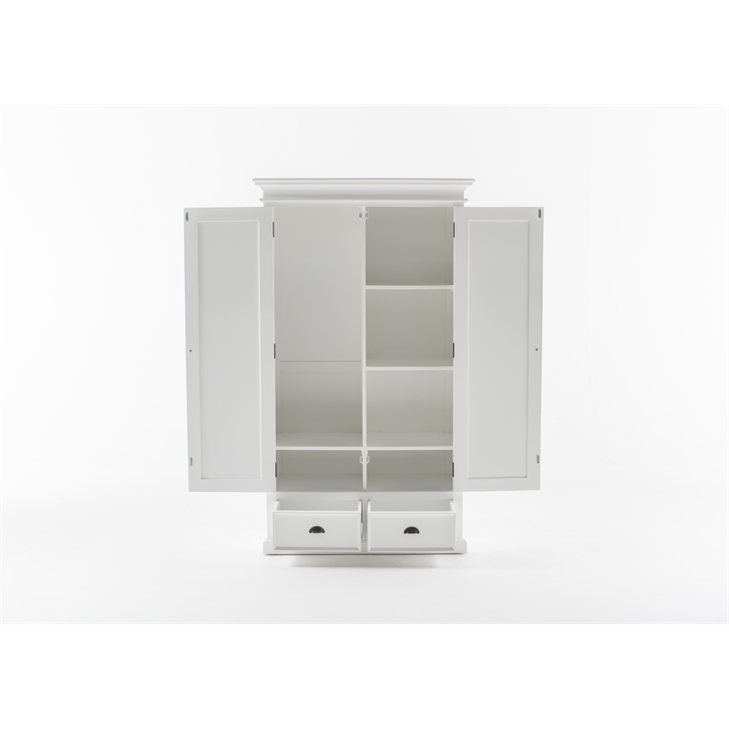 Pemberly Row Wardrobe in White Mahogany with Shelving and Drawers