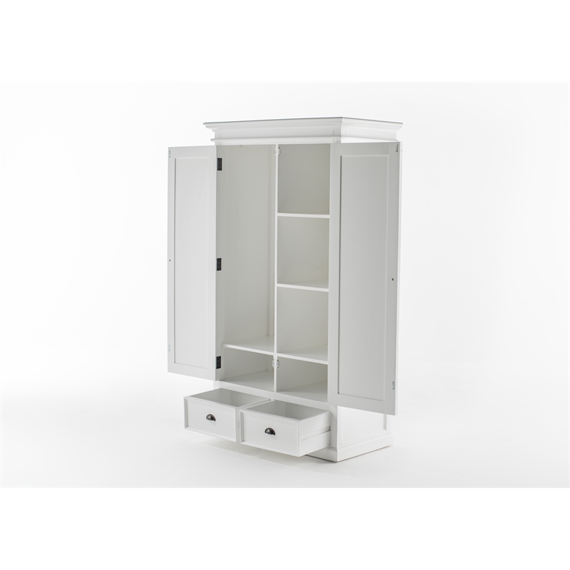Pemberly Row Wardrobe in White Mahogany with Shelving and Drawers