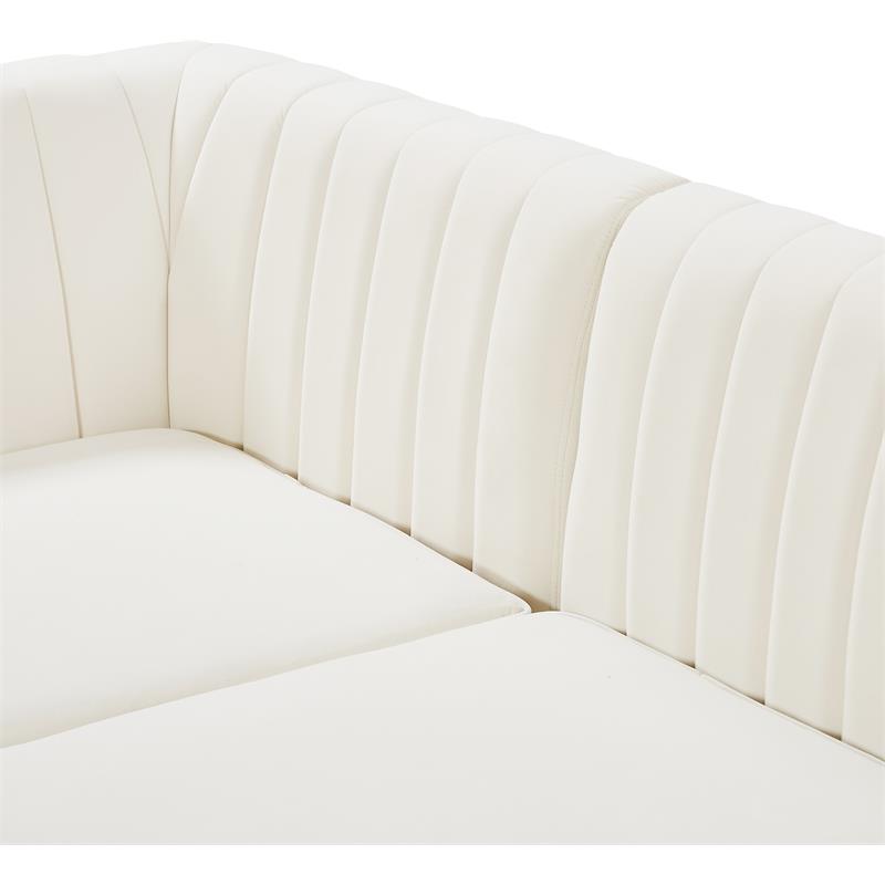 Pemberly Row Cream Velvet Modular Sofa with Deep Channel Tufting