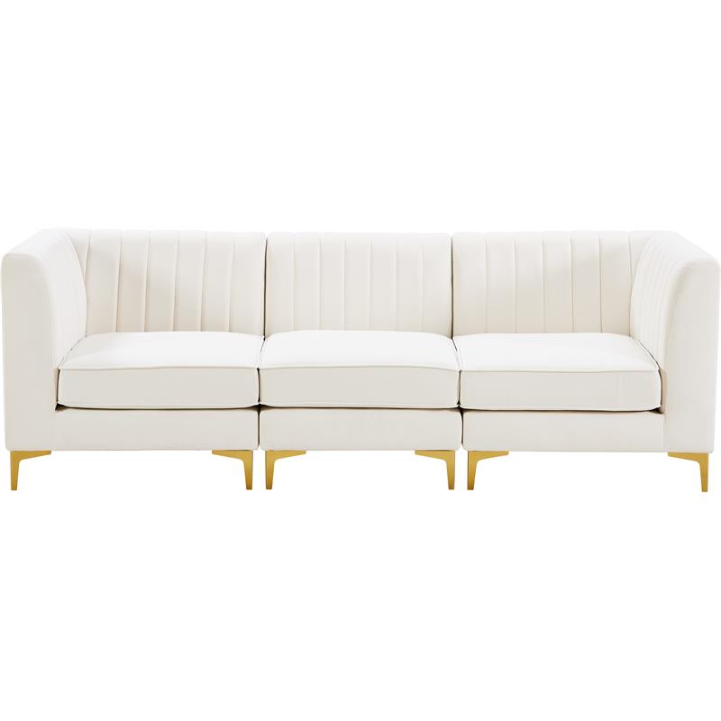 Pemberly Row Cream Velvet Modular Sofa with Deep Channel Tufting