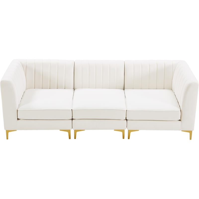 Pemberly Row Cream Velvet Modular Sofa with Deep Channel Tufting