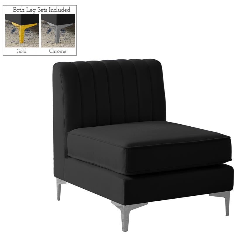 Pemberly Row Black Velvet Armless Chair with Deep Channel Tufting
