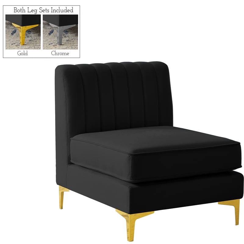 Pemberly Row Black Velvet Armless Chair with Deep Channel Tufting