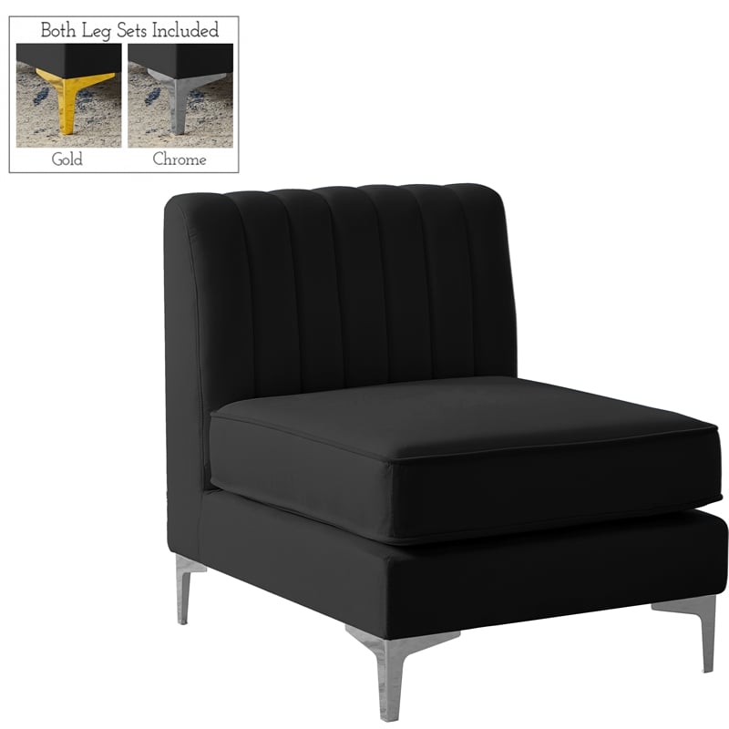 Pemberly Row Black Velvet Armless Chair with Deep Channel Tufting