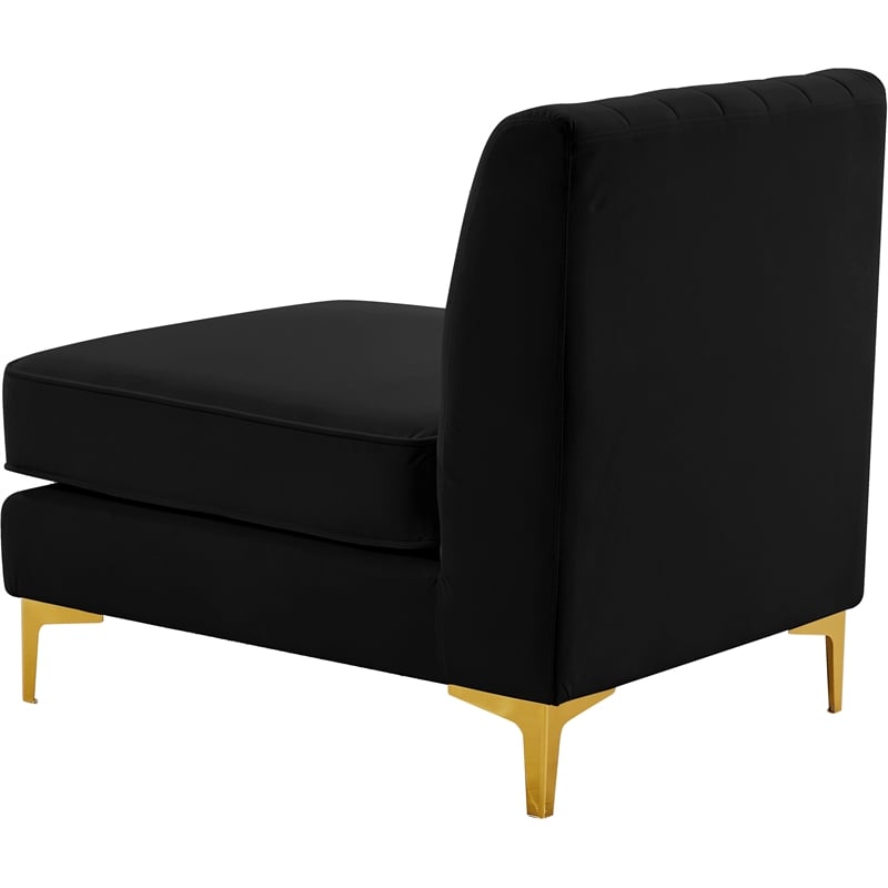 Pemberly Row Black Velvet Armless Chair with Deep Channel Tufting