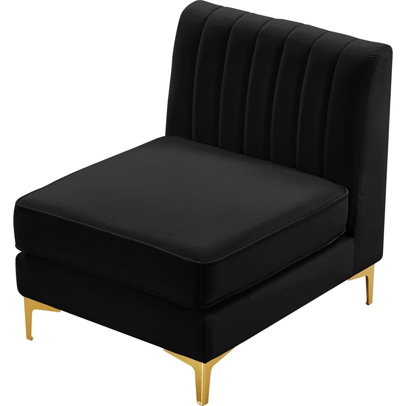 Pemberly Row Black Velvet Armless Chair with Deep Channel Tufting