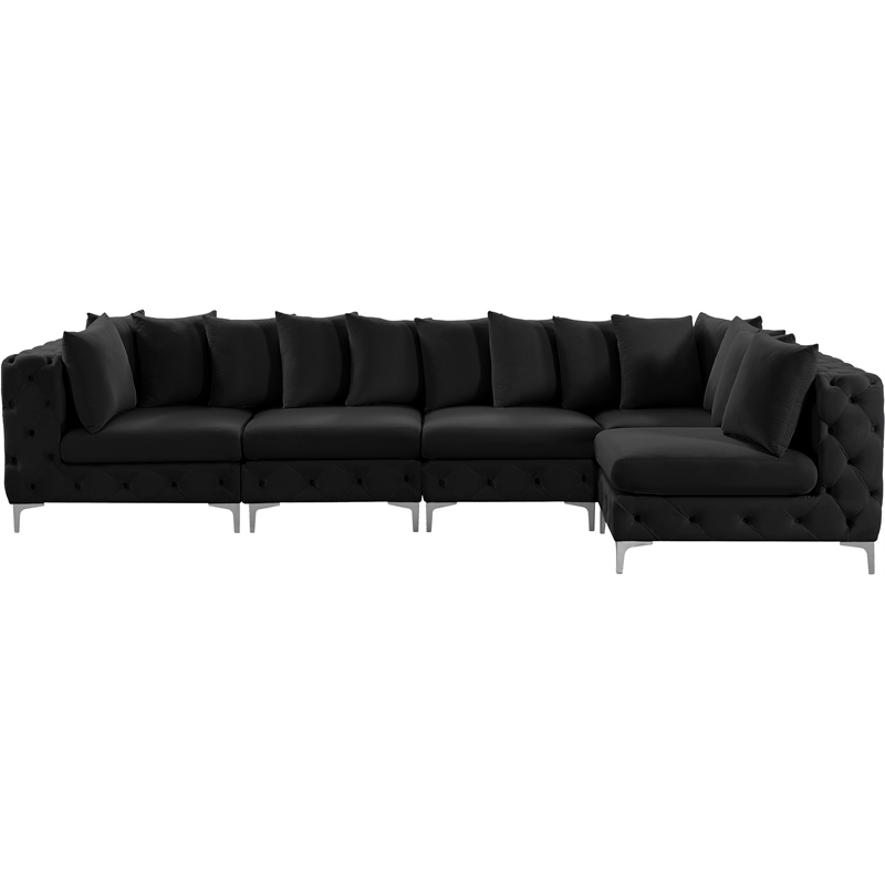 Pemberly Row Black Velvet Modular Sectional with Gold & Chrome Legs