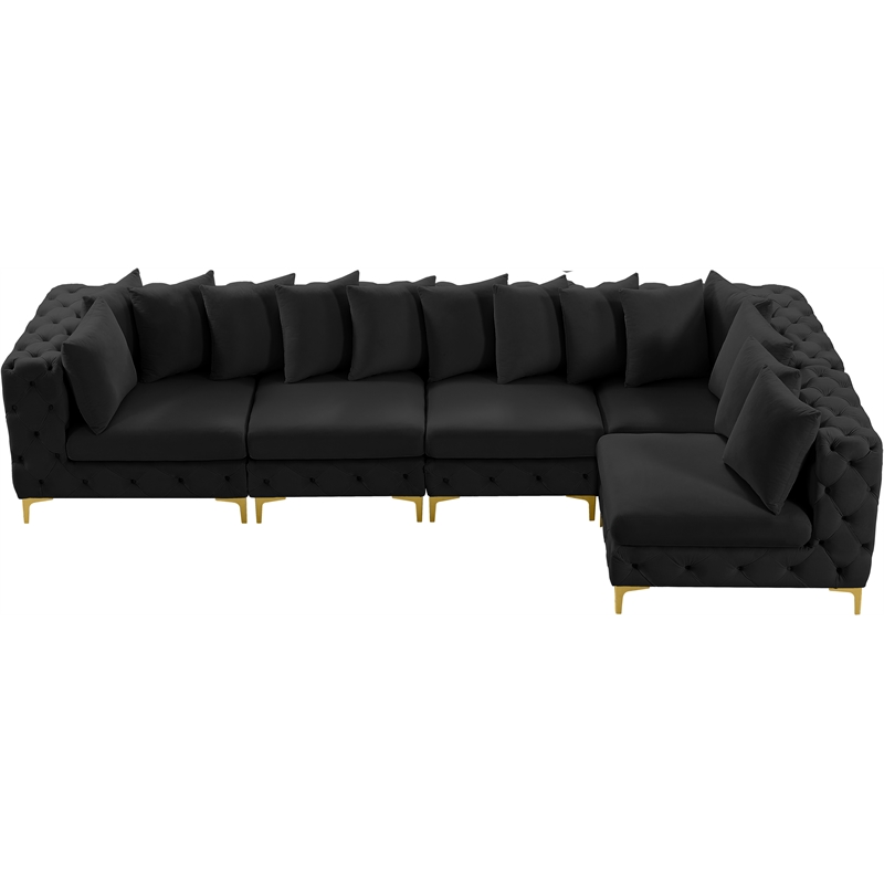 Pemberly Row Black Velvet Modular Sectional with Gold & Chrome Legs