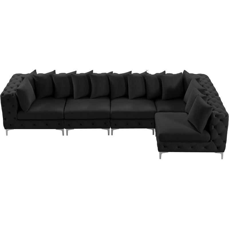Pemberly Row Black Velvet Modular Sectional with Gold & Chrome Legs