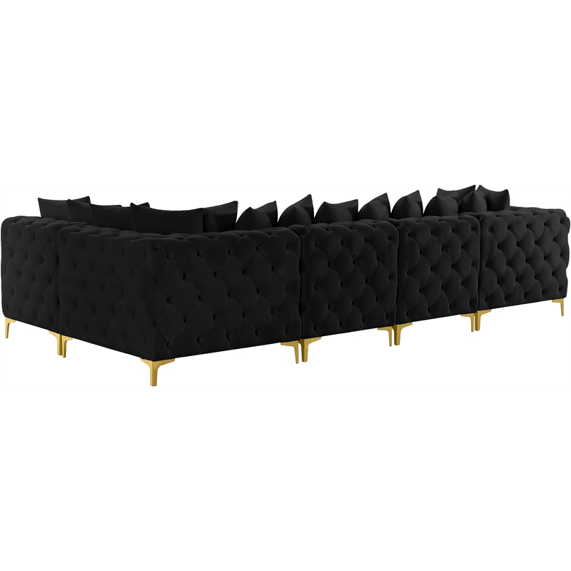 Pemberly Row Black Velvet Modular Sectional with Gold & Chrome Legs