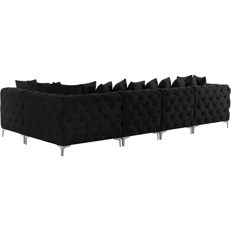 Pemberly Row Black Velvet Modular Sectional with Gold & Chrome Legs