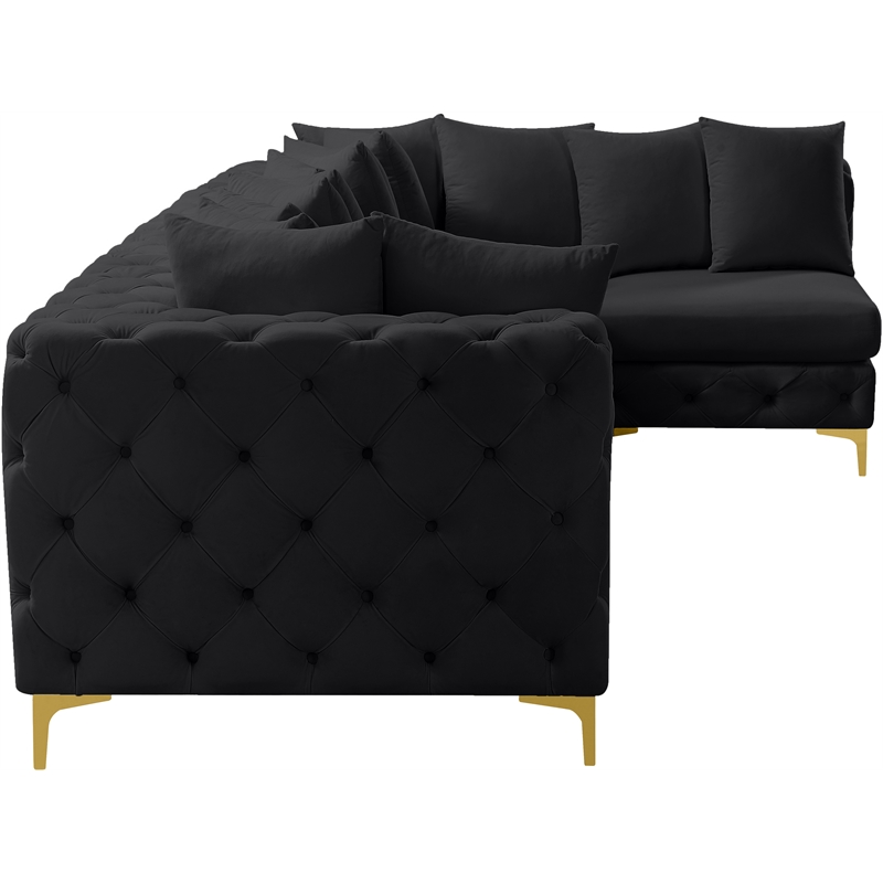 Pemberly Row Black Velvet Modular Sectional with Gold & Chrome Legs