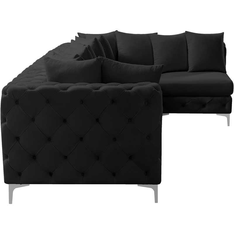 Pemberly Row Black Velvet Modular Sectional with Gold & Chrome Legs