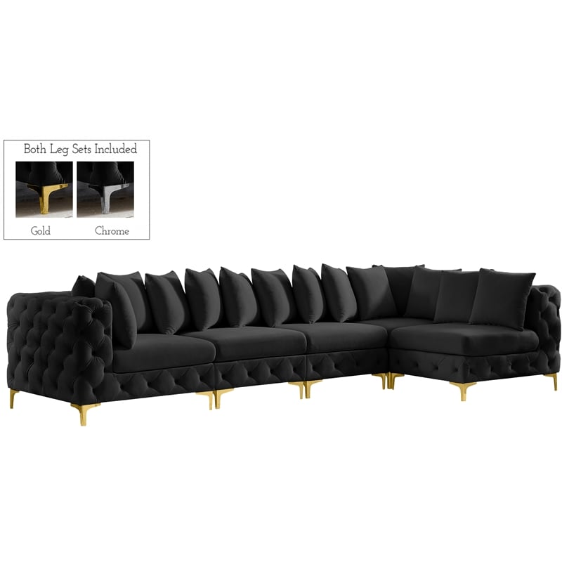 Pemberly Row Black Velvet Modular Sectional with Gold & Chrome Legs
