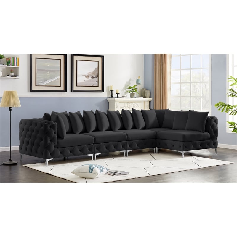 Pemberly Row Black Velvet Modular Sectional with Gold & Chrome Legs