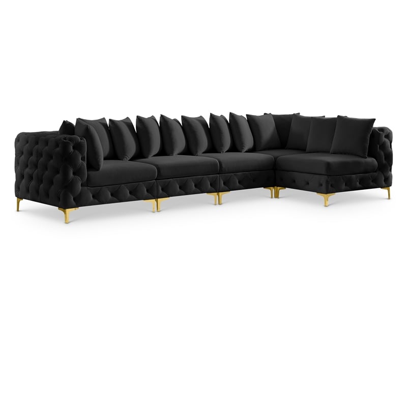 Pemberly Row Black Velvet Modular Sectional with Gold & Chrome Legs