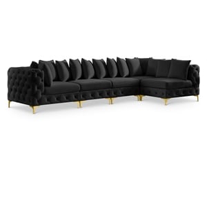 Pemberly Row Black Velvet Modular Sectional with Gold & Chrome Legs