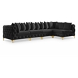 Pemberly Row Black Velvet Modular Sectional with Gold & Chrome Legs